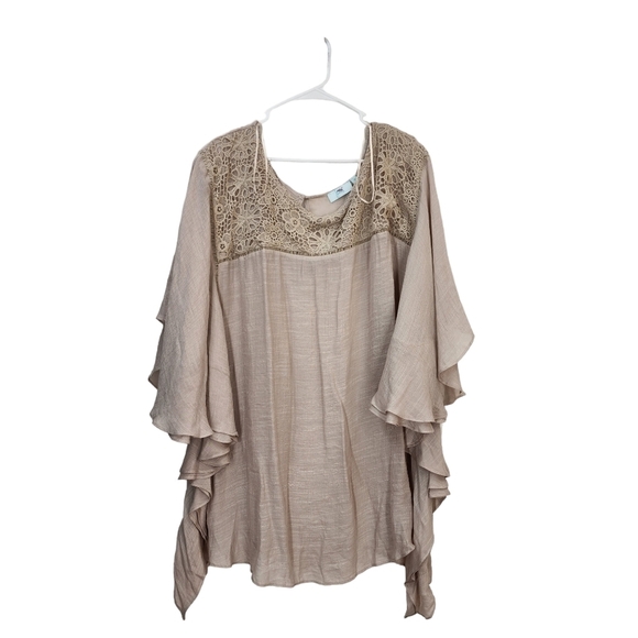 Just My Size Women's Lace Embellished Drapey Blouse Comfy Tan- 3X - Picture 1 of 6